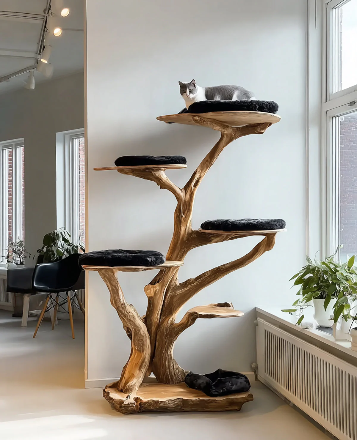 Handgemaakte Houten Kattentoren – Rustiek Massief Houten Kattenstand
