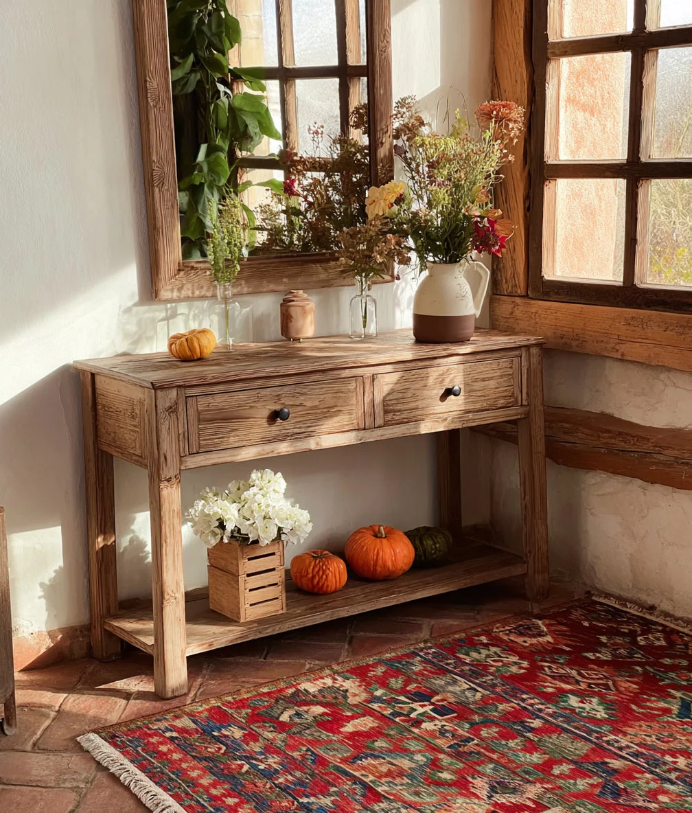 Rustieke Houten Consoletafel met Laden en Onderplank – Boerderijstijl Tafel voor de Hal