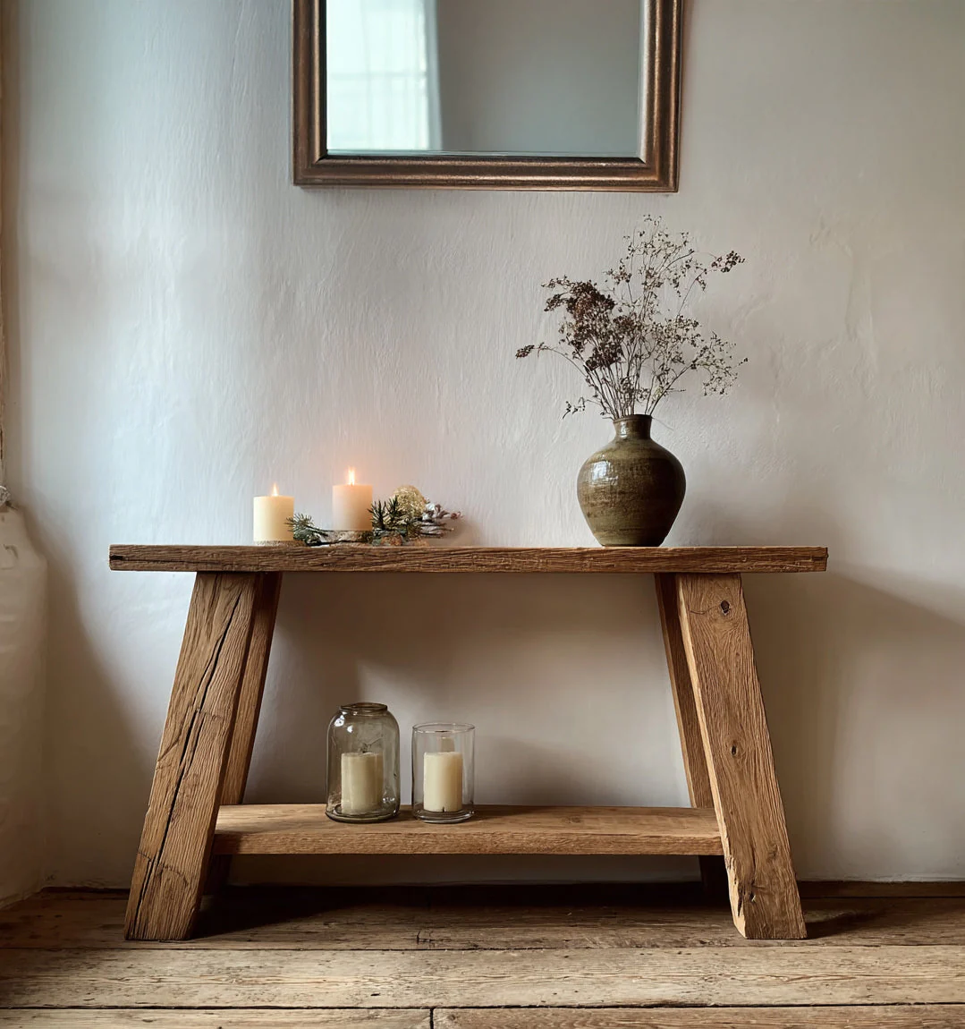 Handgemaakte Rustieke Eiken Sidetable – Modern Entree Meubel voor Farmhouse Interieur