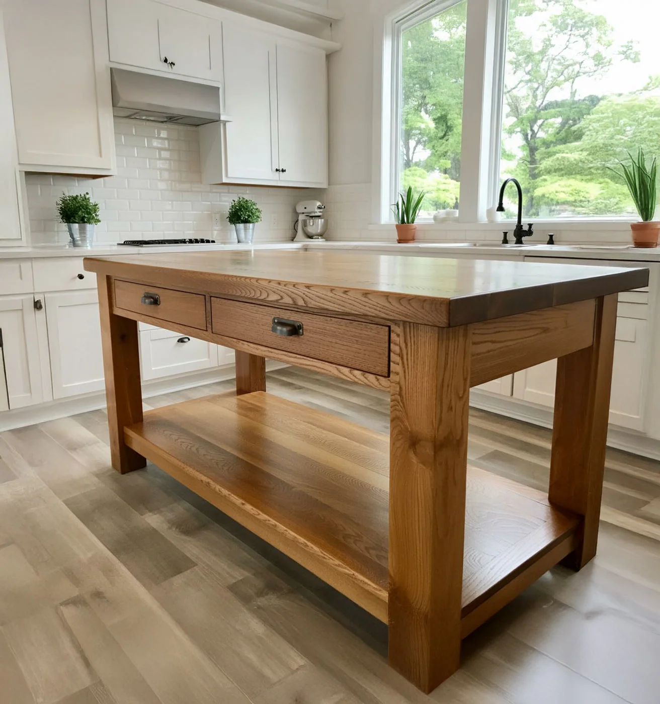 Rustiek Gerecycled Houten Keukeneiland met Opbergruimte – Landelijke Eettafel / Werkblad