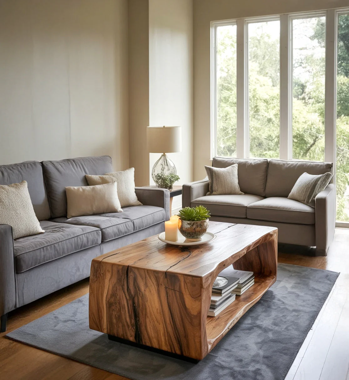 Handgemaakte Live Edge Salontafel – Massief Hout, Modern Design