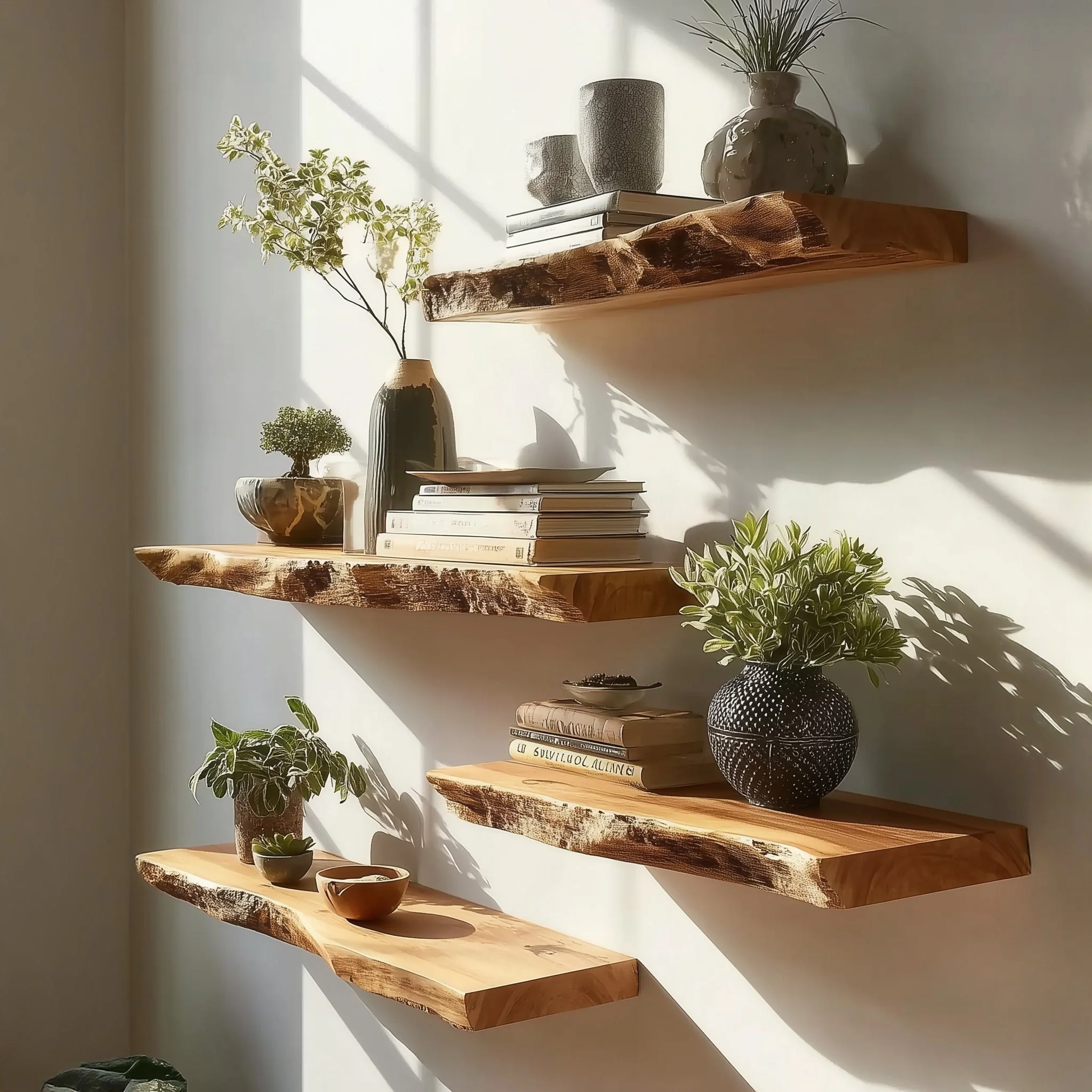Handgemaakte Live Edge Zwevende Planken – Massief Houten Wandplanken