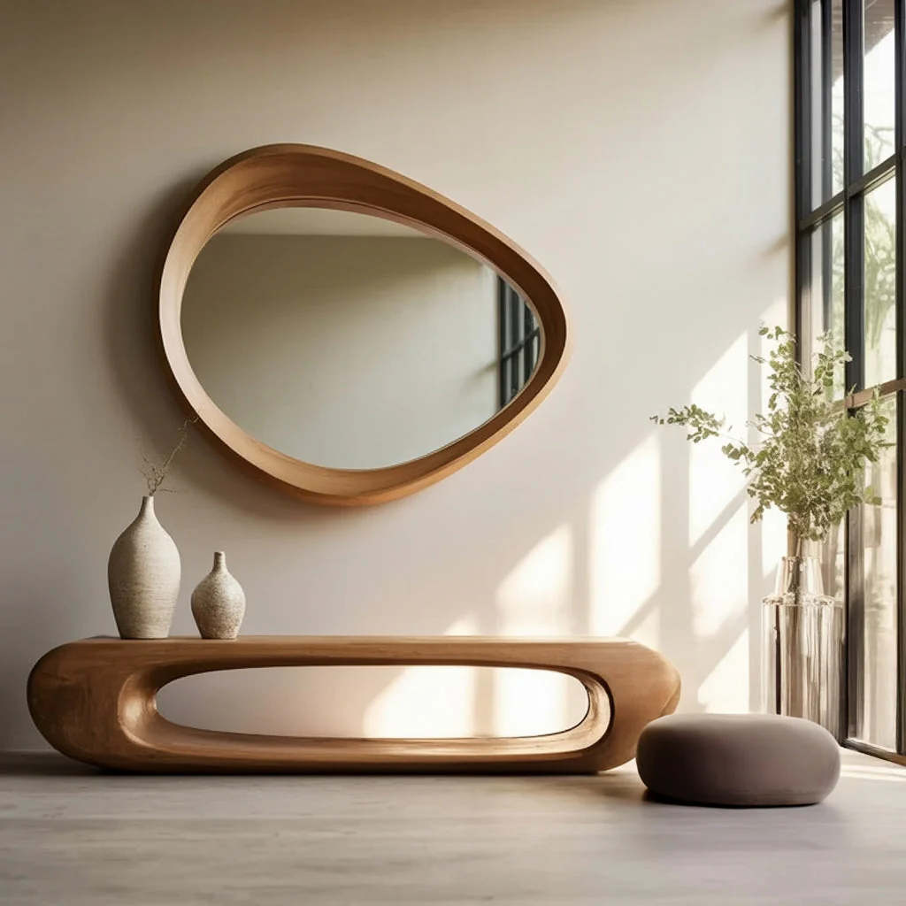 Handgemaakte Organische Houten Spiegel – Asymmetrisch Design
