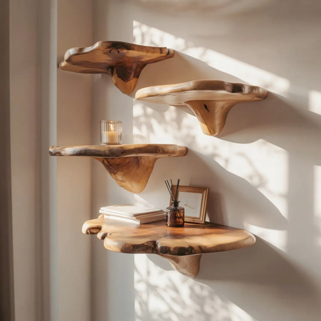 Handgemaakte Paddenstoel Wandplanken Van Massief Hout Decor