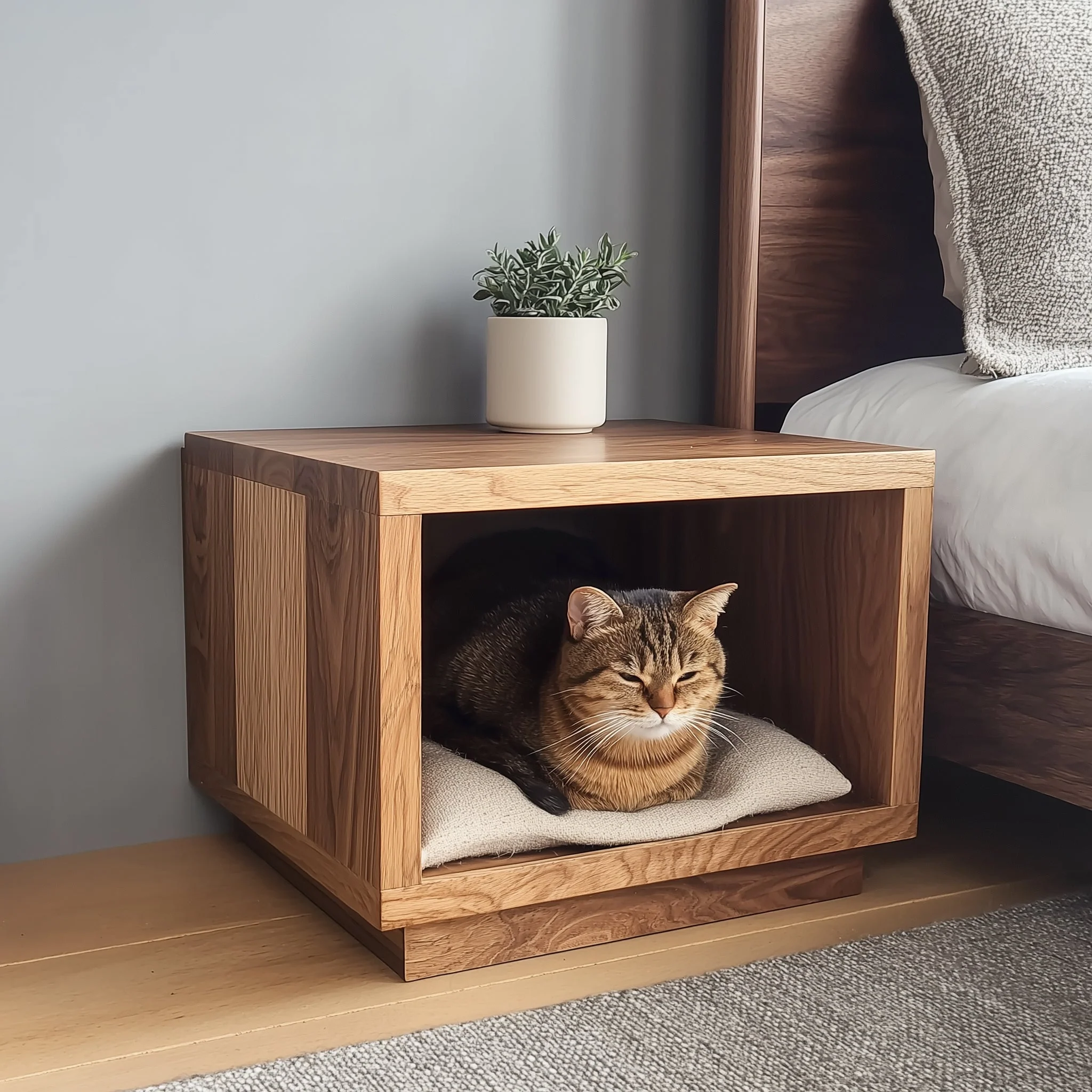 Modern Nachtkastje met Verborgen Kattenhuis – Nachtmeubel voor Slaapkamer of Kleine Appartementen