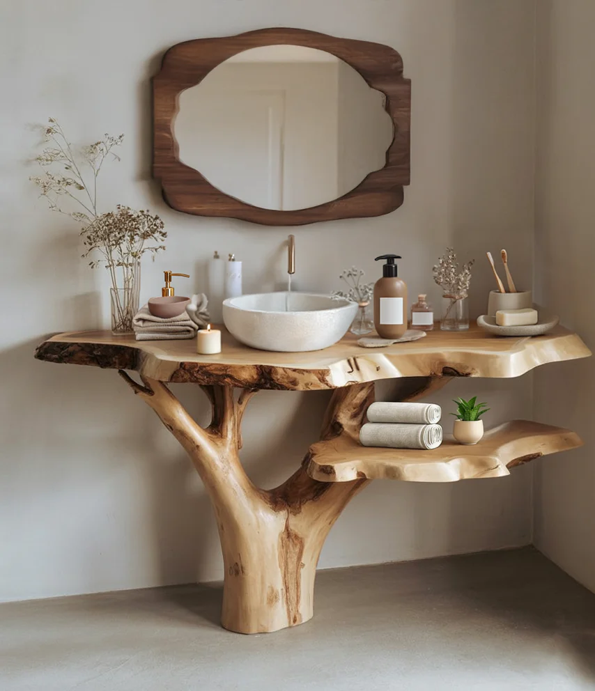 Handgemaakt Live-Edge Badkamermeubel Van Gerecycled Massief Hout
