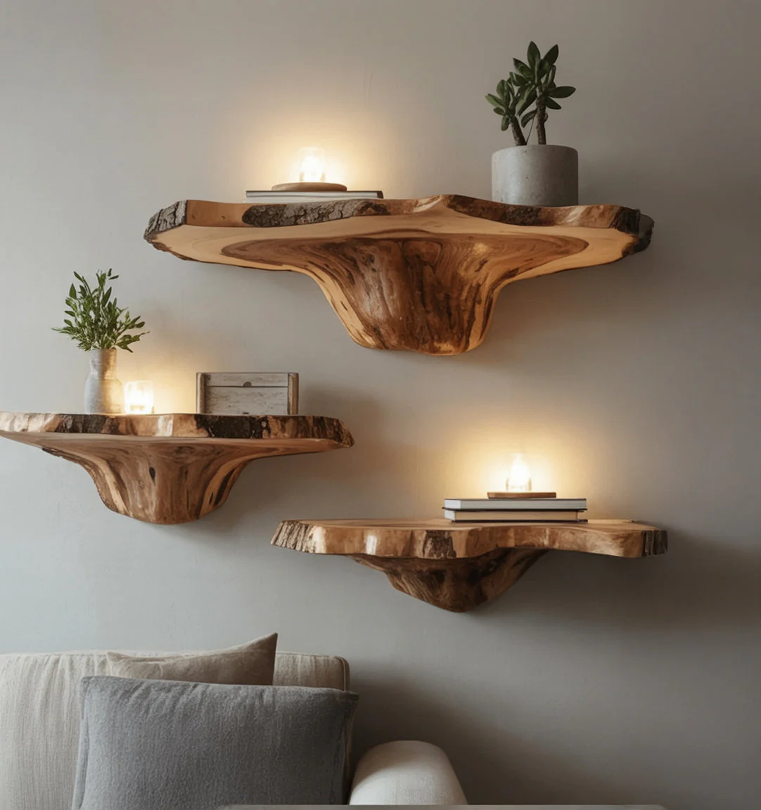 Handgemaakte Drijvende Paddenstoel Plank – Rustiek Houten Wanddecoratie