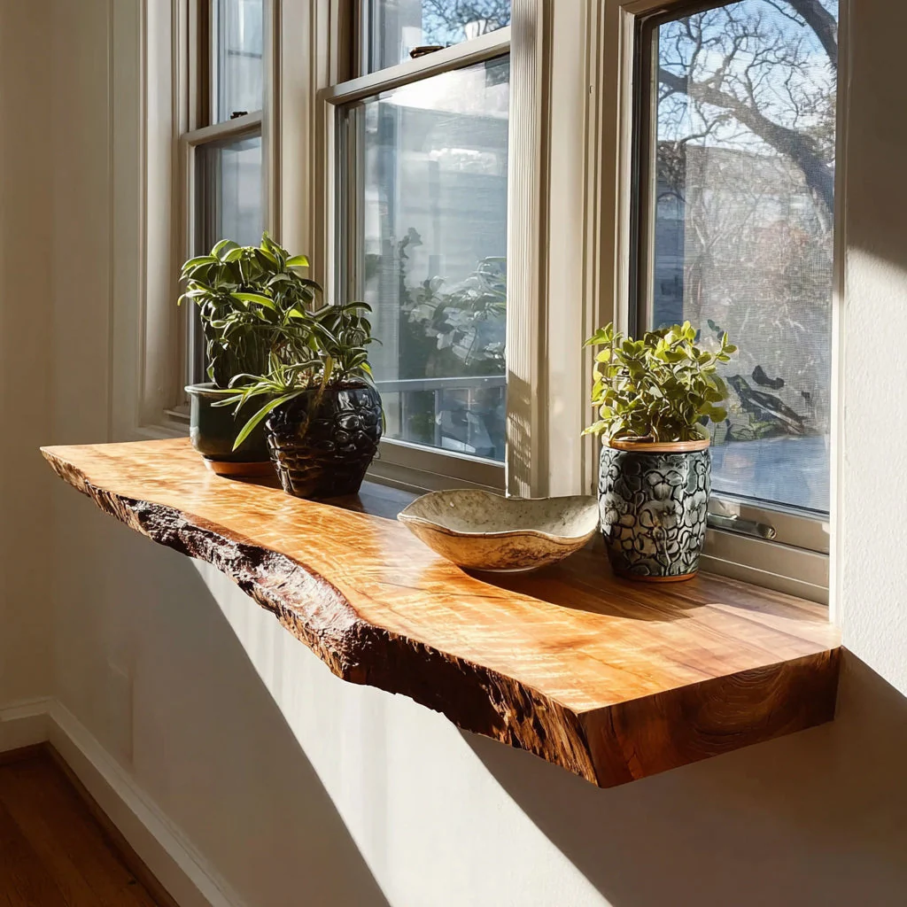 Handgemaakte Live Edge Zwevende Wandplank Met Golvend Hout