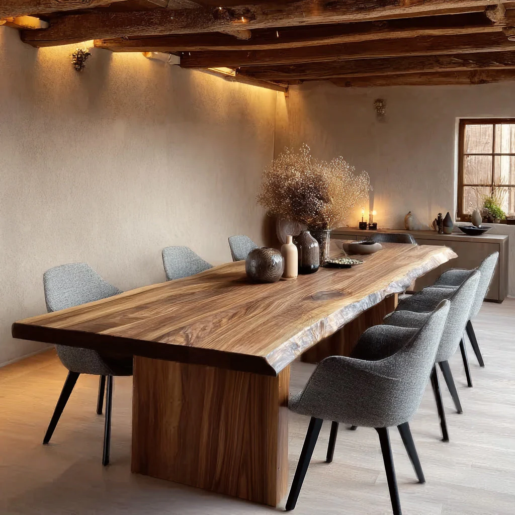 Handgemaakte Eettafel met Leefrand van Massief Hout – Natuurlijke Afwerking