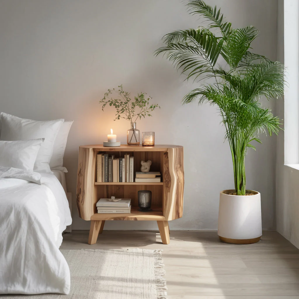 Boerderijstijl Nachtkastje voor Slaapkamer – Rustiek Natuurlijk Houten Bedside Table met Lade