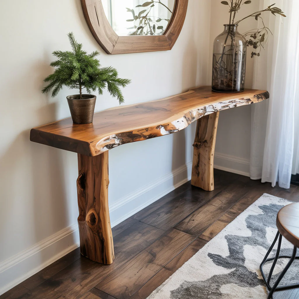 Handgemaakte Massief Houten Boom Console Tafel – Rustieke Hal