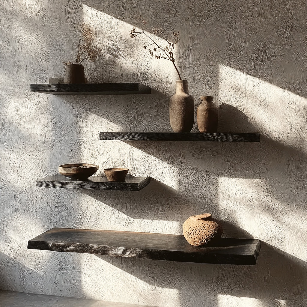 Ambachtelijke Zwevende Wandplank van Massief Hout – Uniek Design