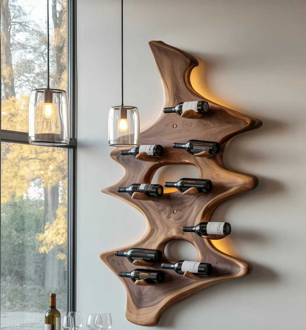 Houten Wijnrek – Wandgemonteerde & Hangende Wijnglashouder, Rustieke Barshelf