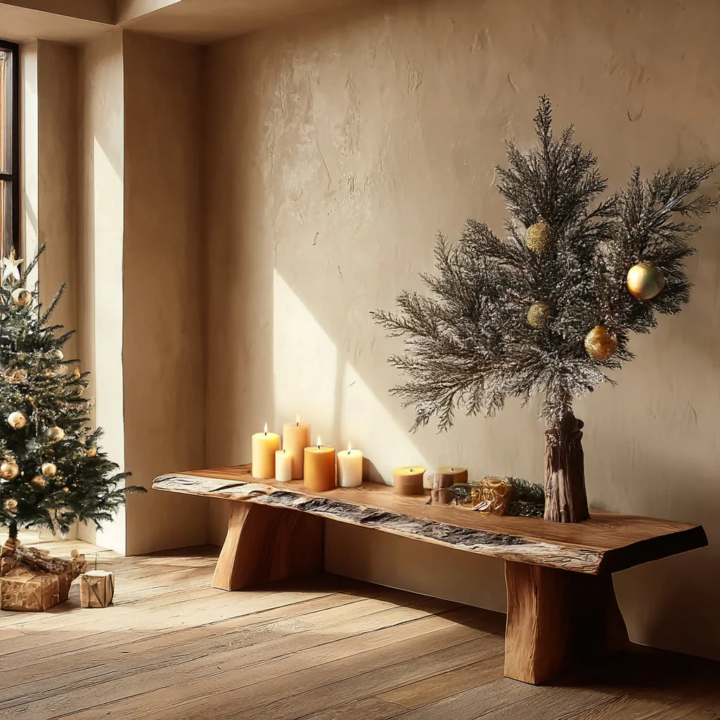 Handgemaakte Houten Bank – Live Edge Sidetable voor Rustieke Hal of Woonkamer