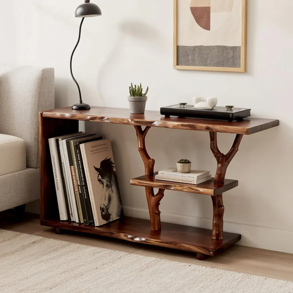 Drijfhouten Boomtak Nachtkastje – Handgemaakte Massief Houten Tafel