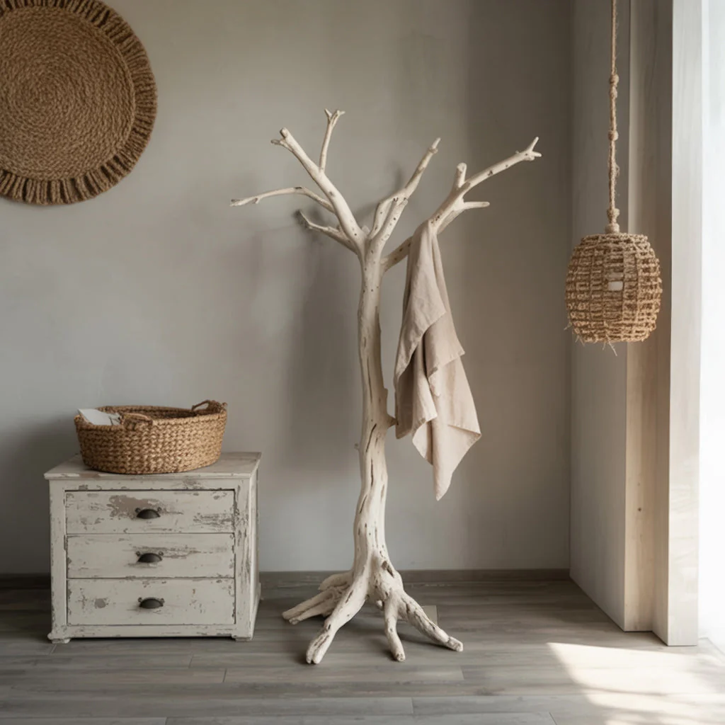 Handgemaakte Houten Boomkapstok – Rustieke Massiefhouten Halboom, Milieuvriendelijke Entree Organizer