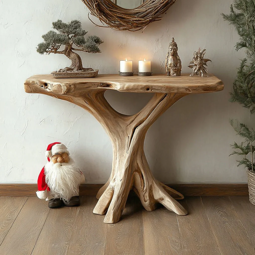 Handgemaakte Consoletafel van Boomwortel – Rustieke Live Edge Tafel voor Cabin en Boerderij