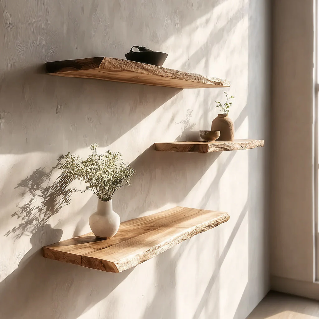Handgemaakte Zwevende Wandplank met Natuurlijke Rand