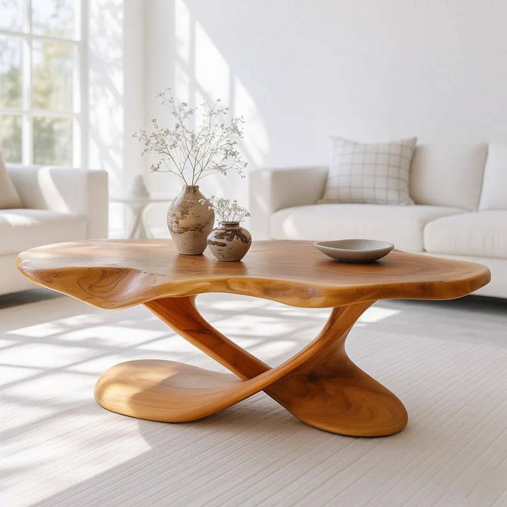 Houten Salontafel – Organisch Modern Massief Houten Woonkamertafel