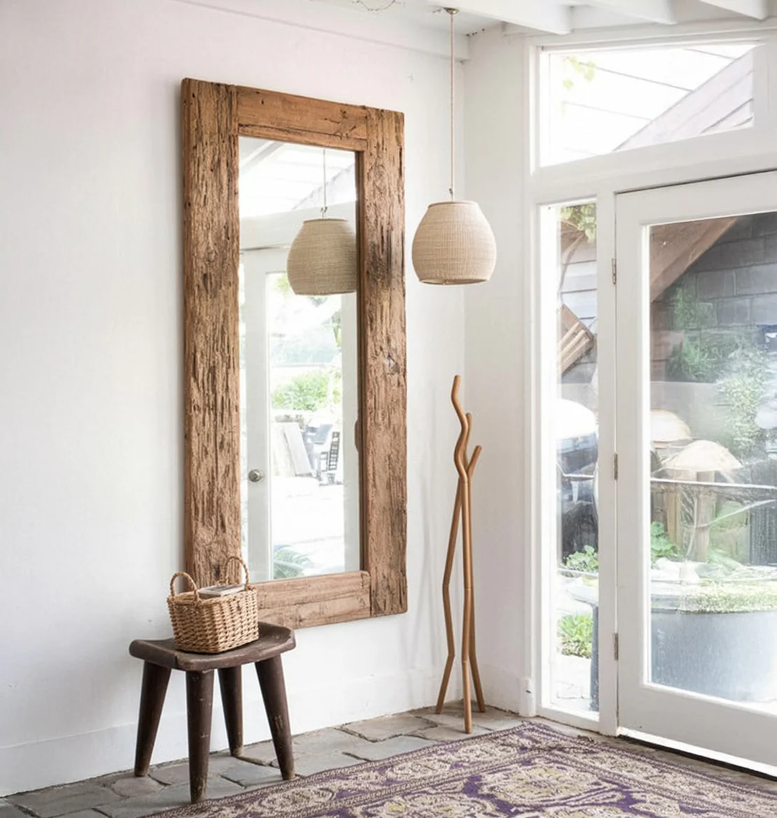 Mid-Century Moderne Houten Spiegel – Wand- of Vloerdesign