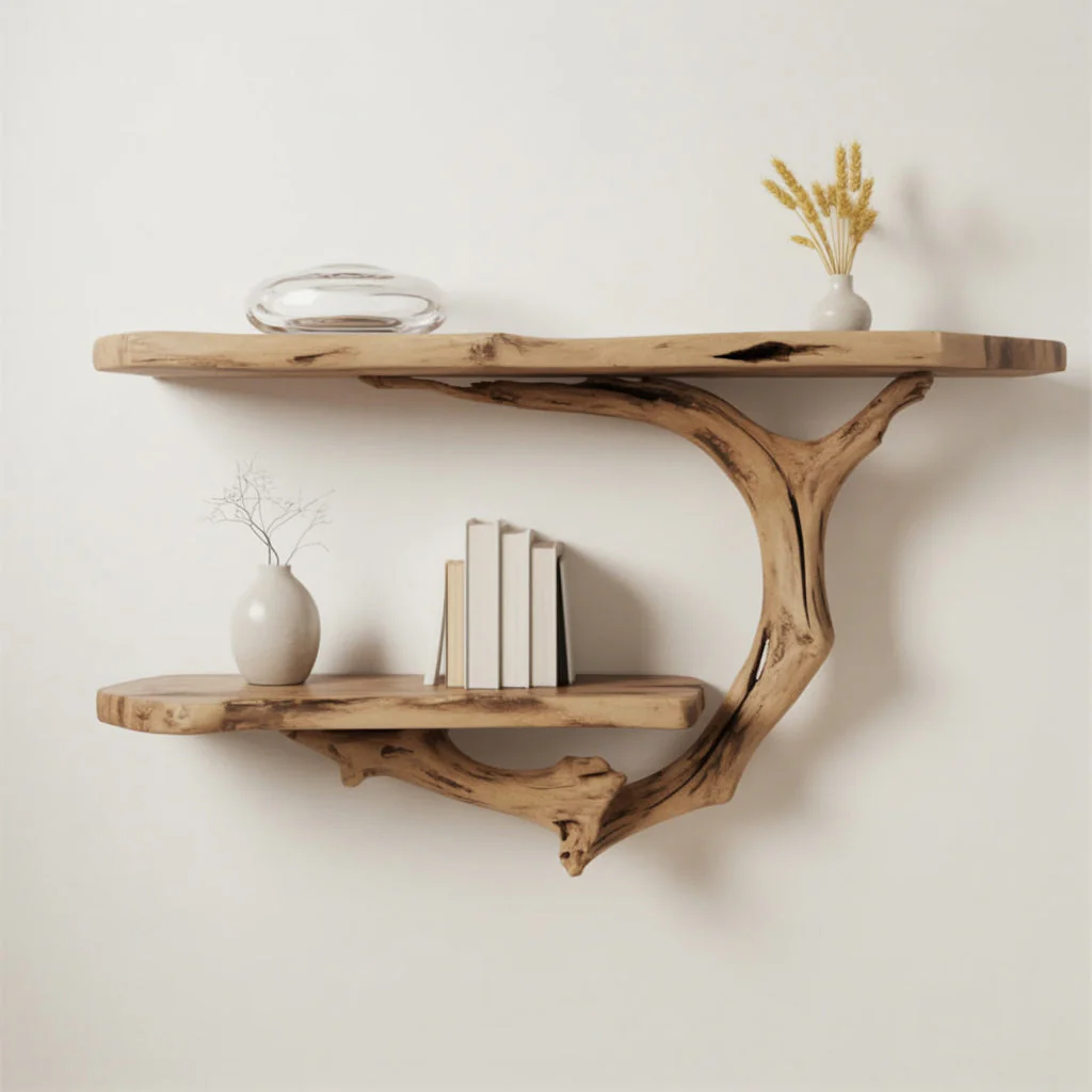 Driftwood Plank – Handgemaakte Massief Houten Wanddecoratie en Boekenplank