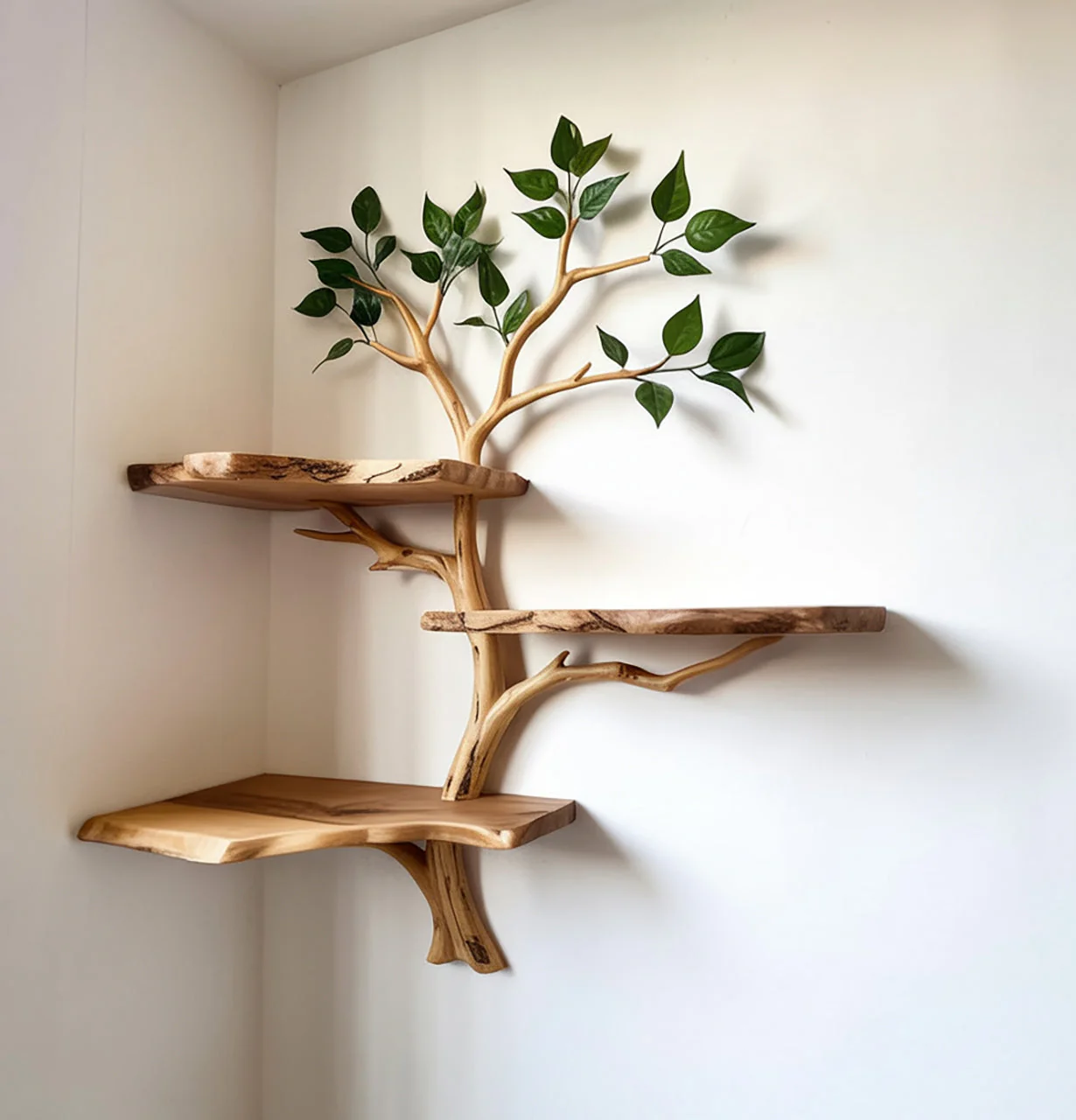 Drijfhouten Boomtak Hoekplank – Rustieke Wanddisplay