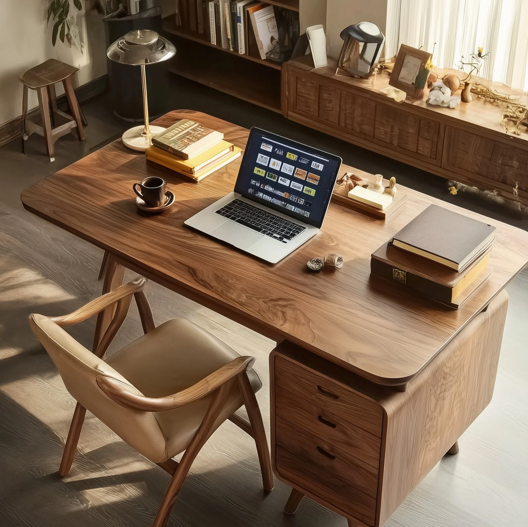Modern Minimalistisch Massief Houten Bureau – Schrijftafel en Kaptafel met Kegdesign