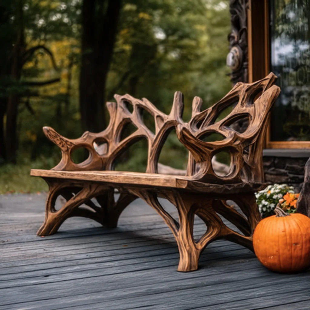 Boerderijstijl Buitenbank – Rustieke Mid-Century Massief Houten Bank voor Tuin of Veranda