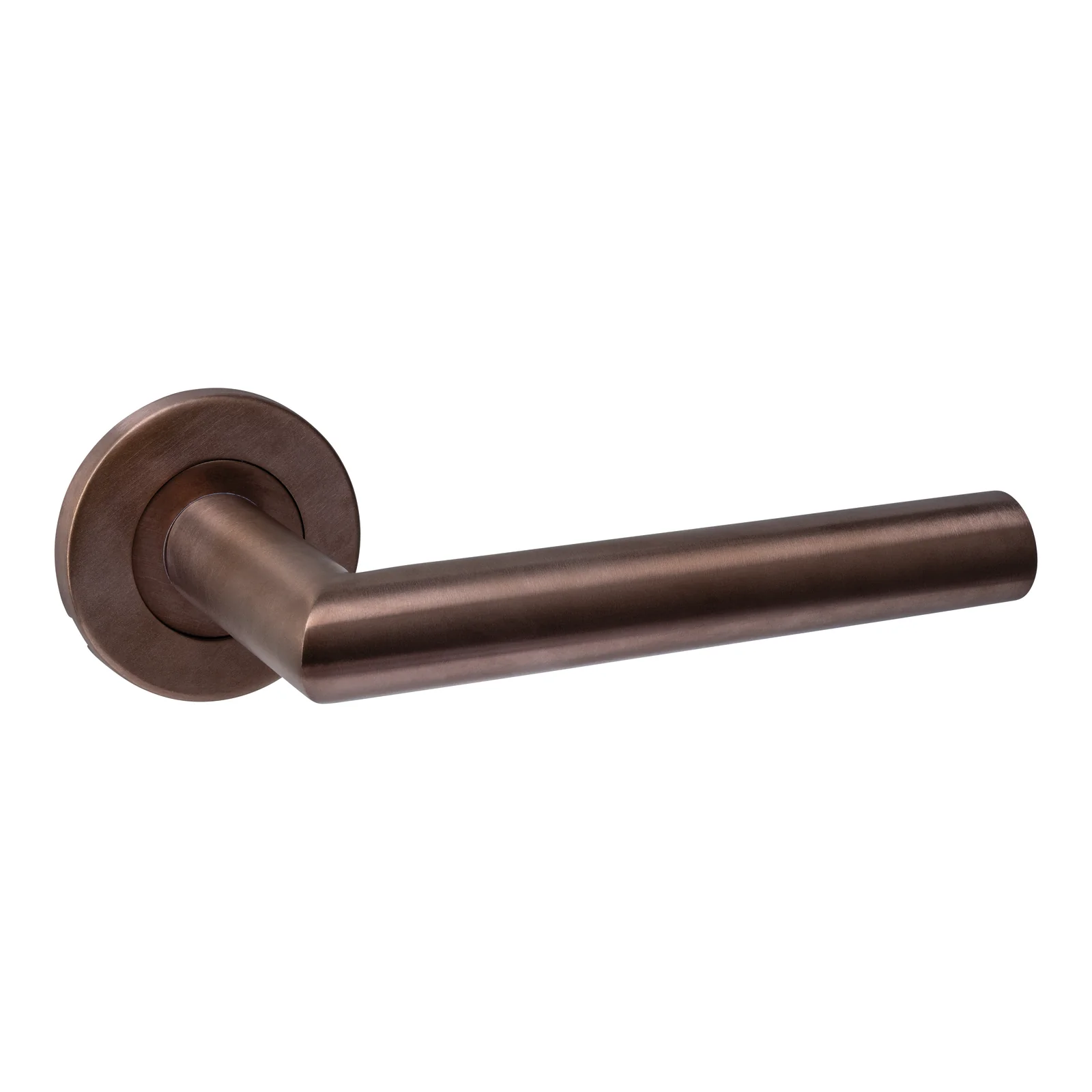 Deurklinken L-haaks rond op rozet | Intersteel | PVD brons