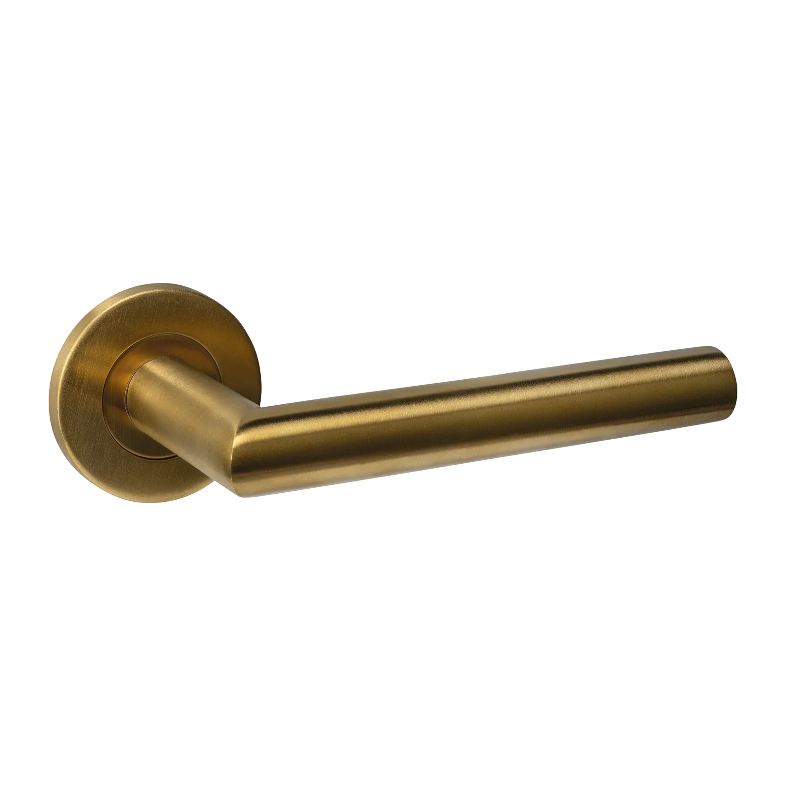 Deurklinken L-haaks rond model op rozet | Intersteel | PVD mat messing