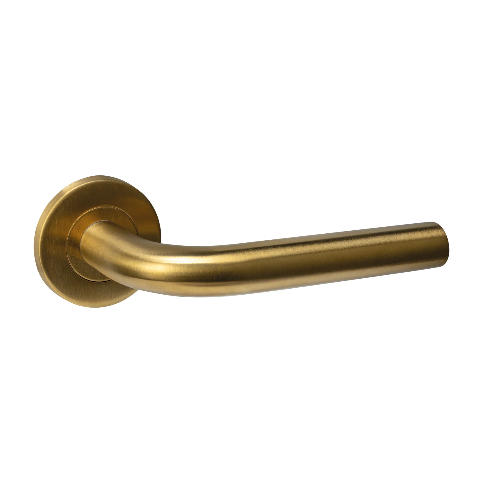Deurklinken L-gebogen rond model op rozet | Intersteel | PVD mat messing