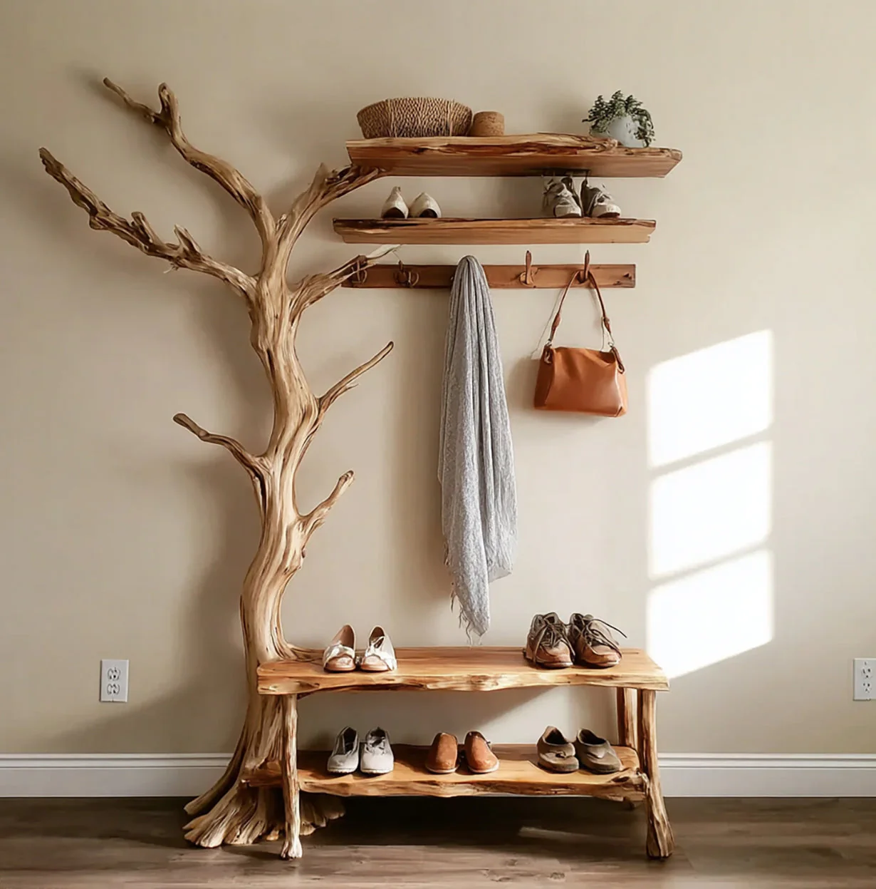 Natuurlijke Boomtak Kapstok – Wandgemonteerde Driftwood Hanger