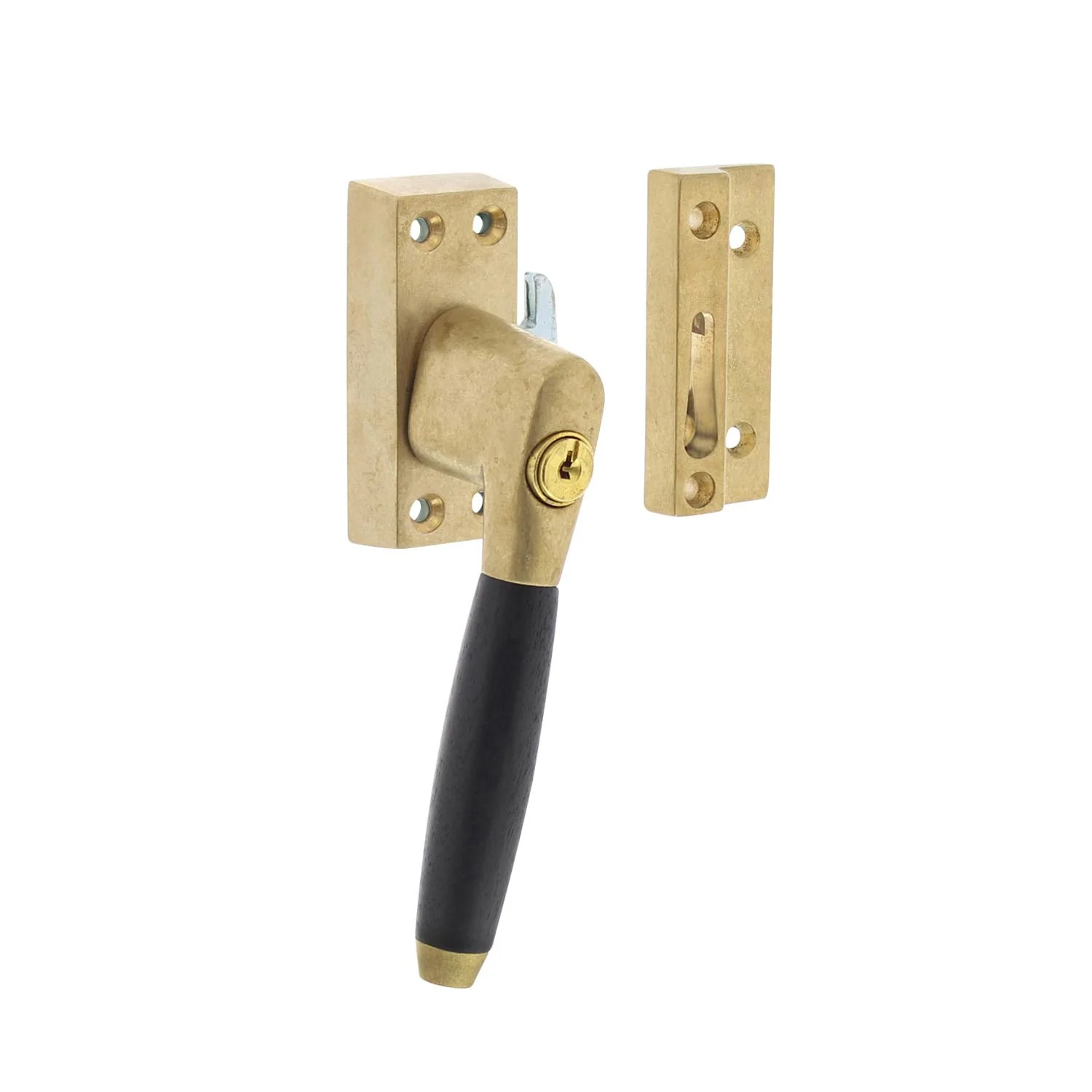 Raamgreep Ton model links of rechts | Intersteel| getrommeld messing / ebbenhout