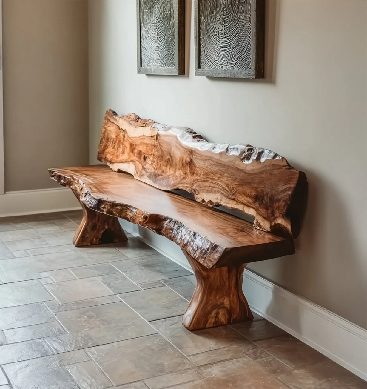 Live Edge Bank van Massief Hout – Handgemaakt Natuurlijke Plank Zitmeubel met Unieke Houtnerf voor Entree of Woonkamer