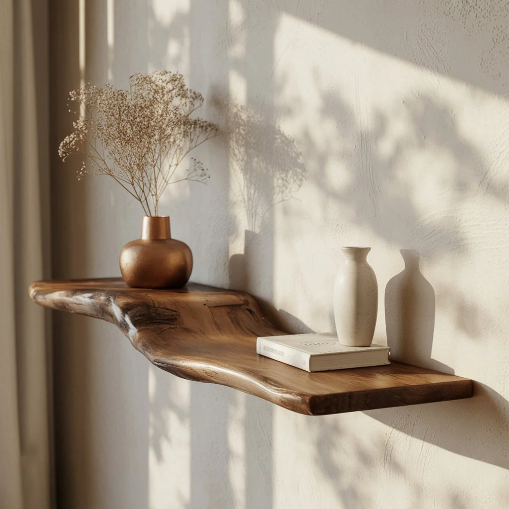 Live Edge Zwevende Houten Plank – Handgemaakte Massief Houten Wandplank