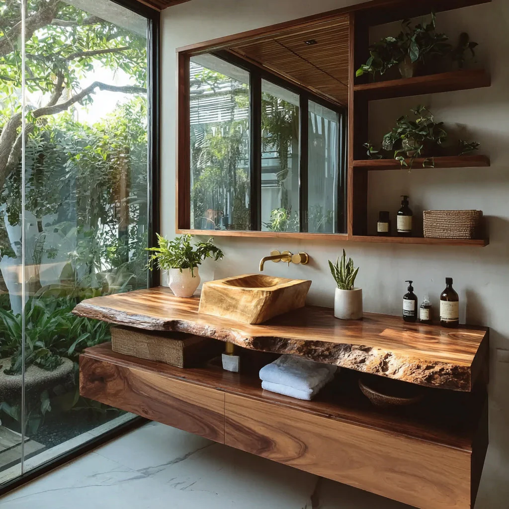 Handgemaakte Badkamermeubel van Massief Hout – Luxe Houten Wastafelmeubel