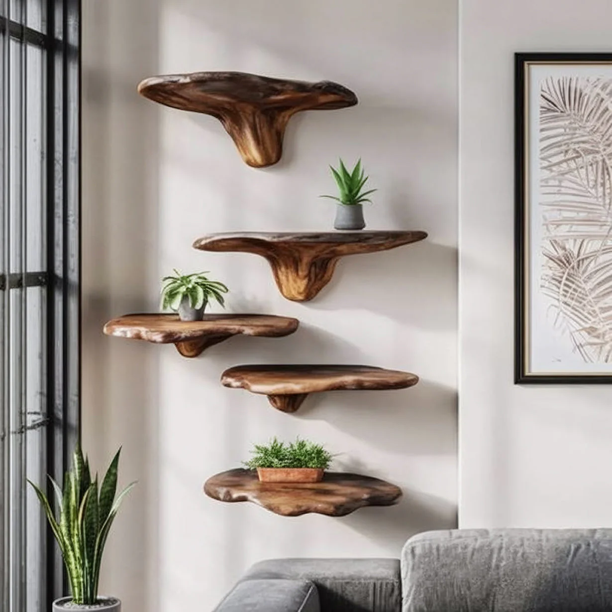 Handgemaakte Live Edge Houten Zwevende Wandplanken – Organische Wandplanken
