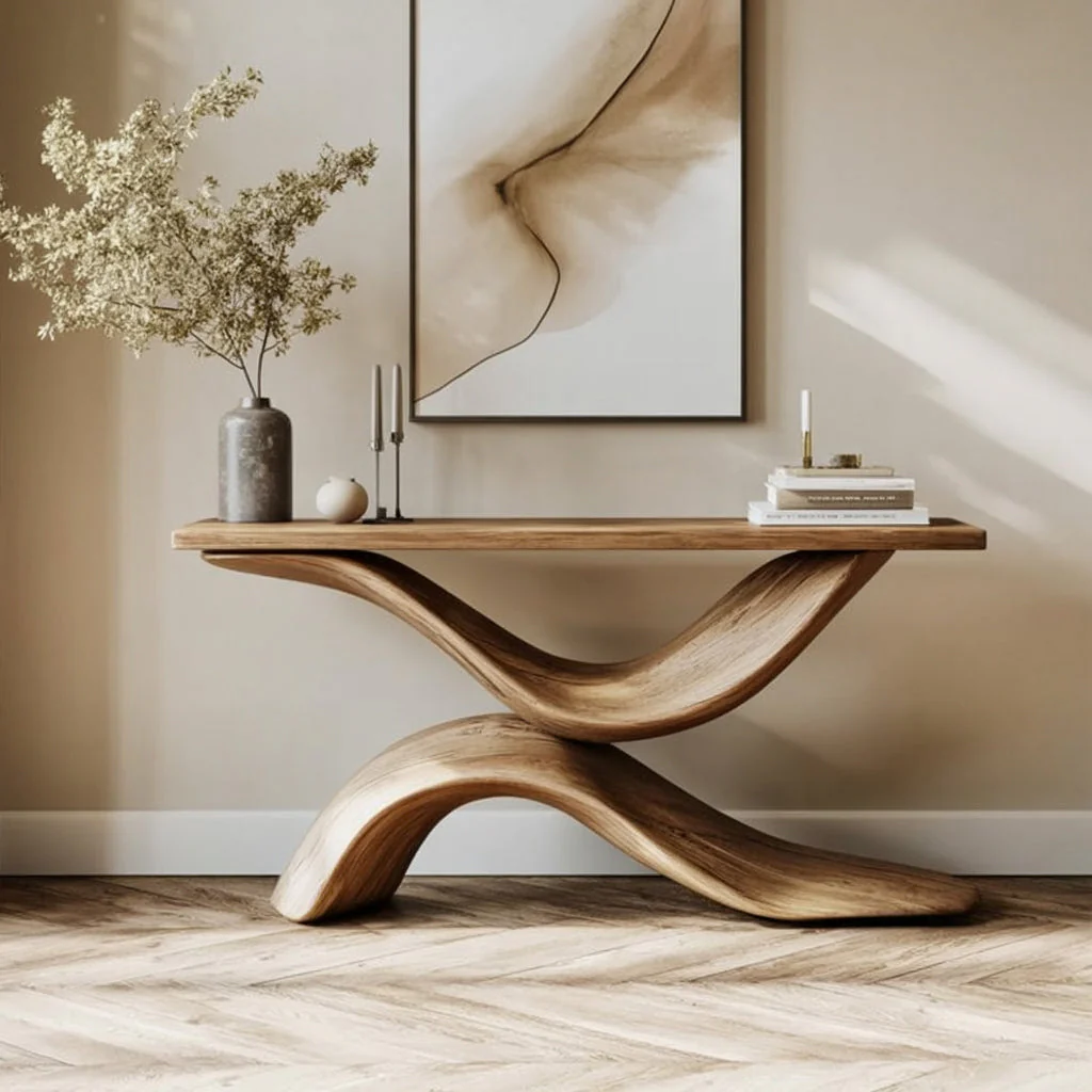 Handgemaakte Console Tafel van Massief Hout voor Hal en Woonkamer – Organisch Modern Meubelontwerp