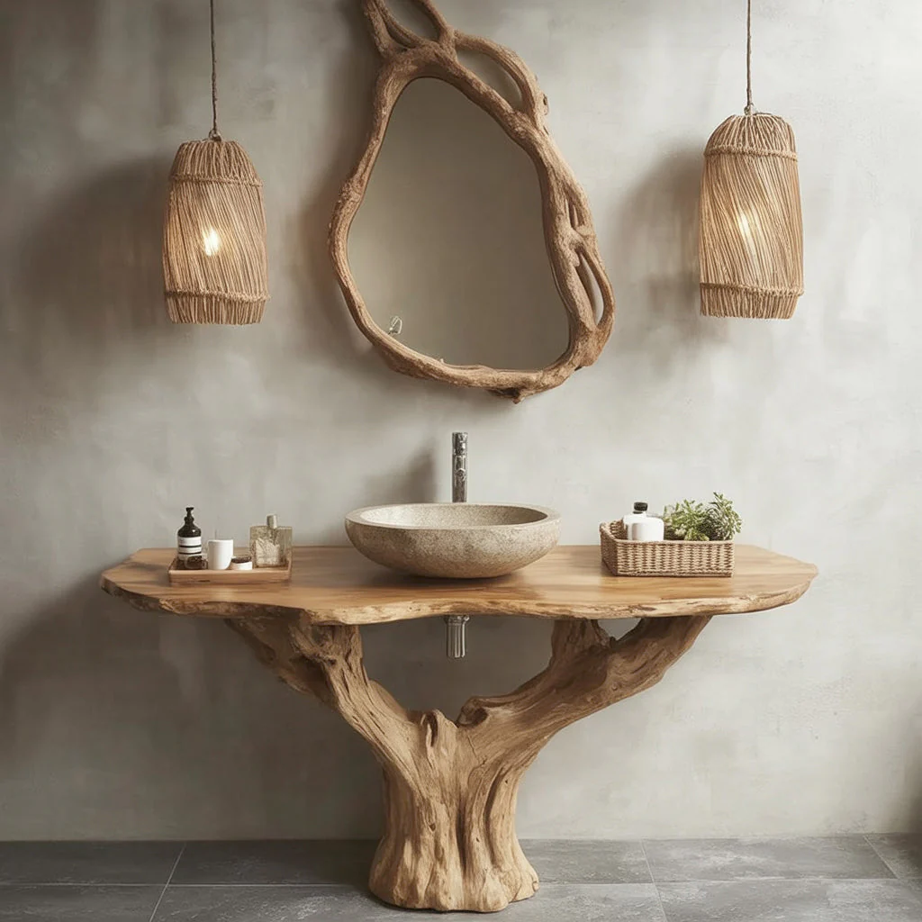 Handgemaakte Badkamermeubel van Massief Hout met Live Edge