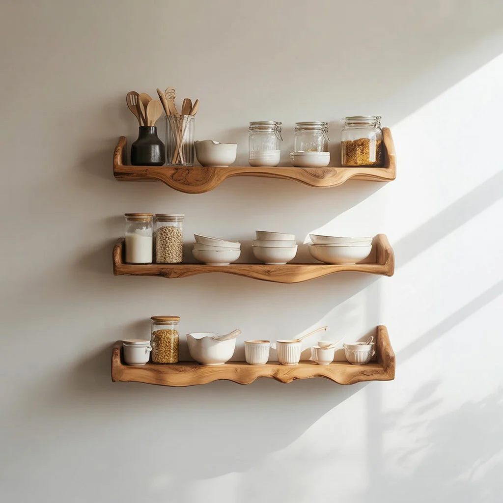 Rustieke Zwevende Wandplank Met Live Edge Voor Badkamer & Woondecoratie