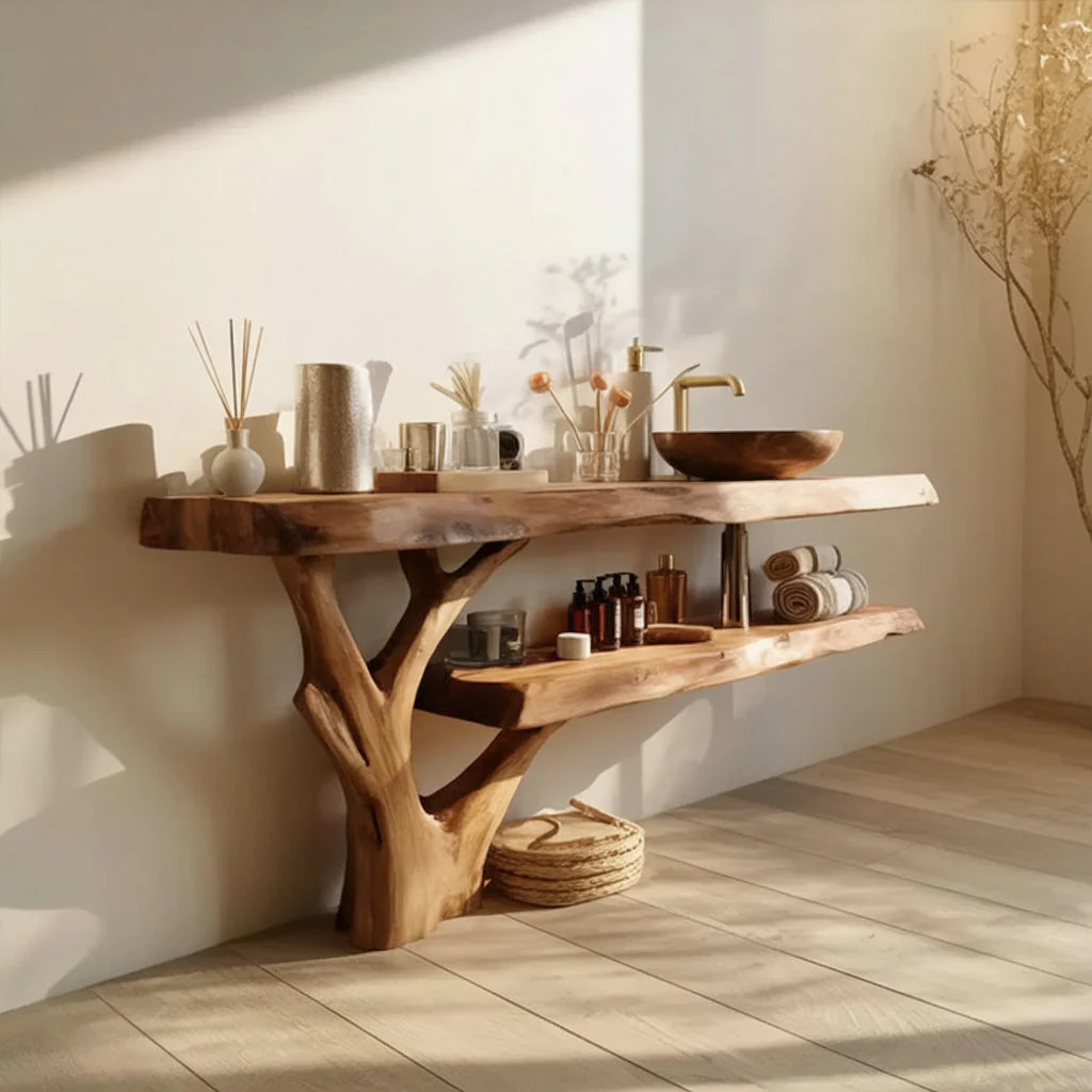 Handgemaakt Live Edge Badkamermeubel van Massief Hout – Farmhouse