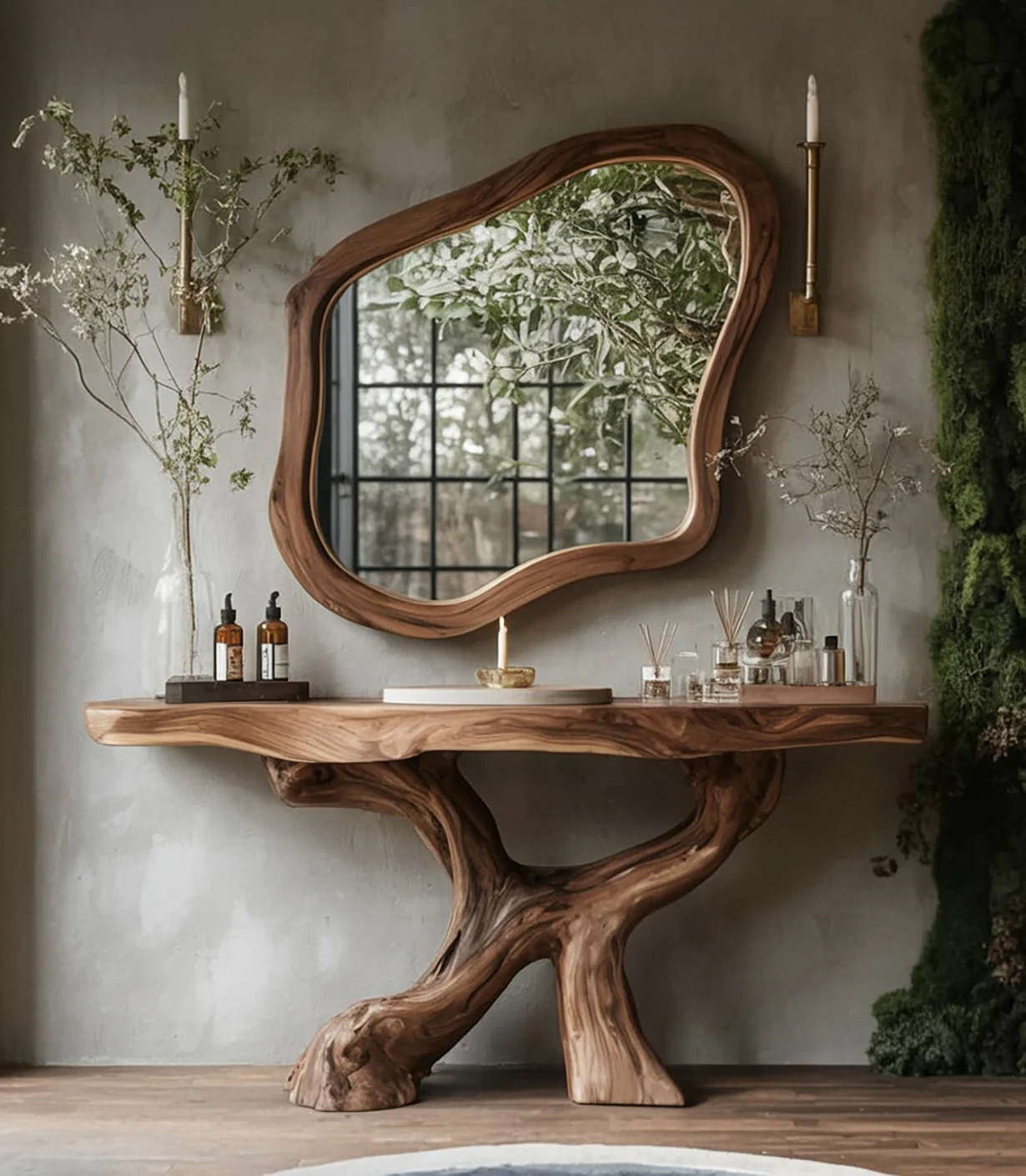Live-Edge Teak Badkamermeubel met Organische Wortelbasis – Uniek Massief Houten Design