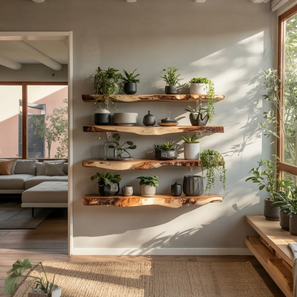 Zwevende Hoek Wandplank – Live Edge Op Maat Gemaakte Plank voor Woondecoratie & Housewarming Cadeau