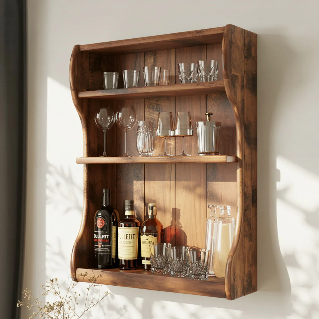 Massief Houten Wandplank – Handgemaakt Live Edge voor Home Bar