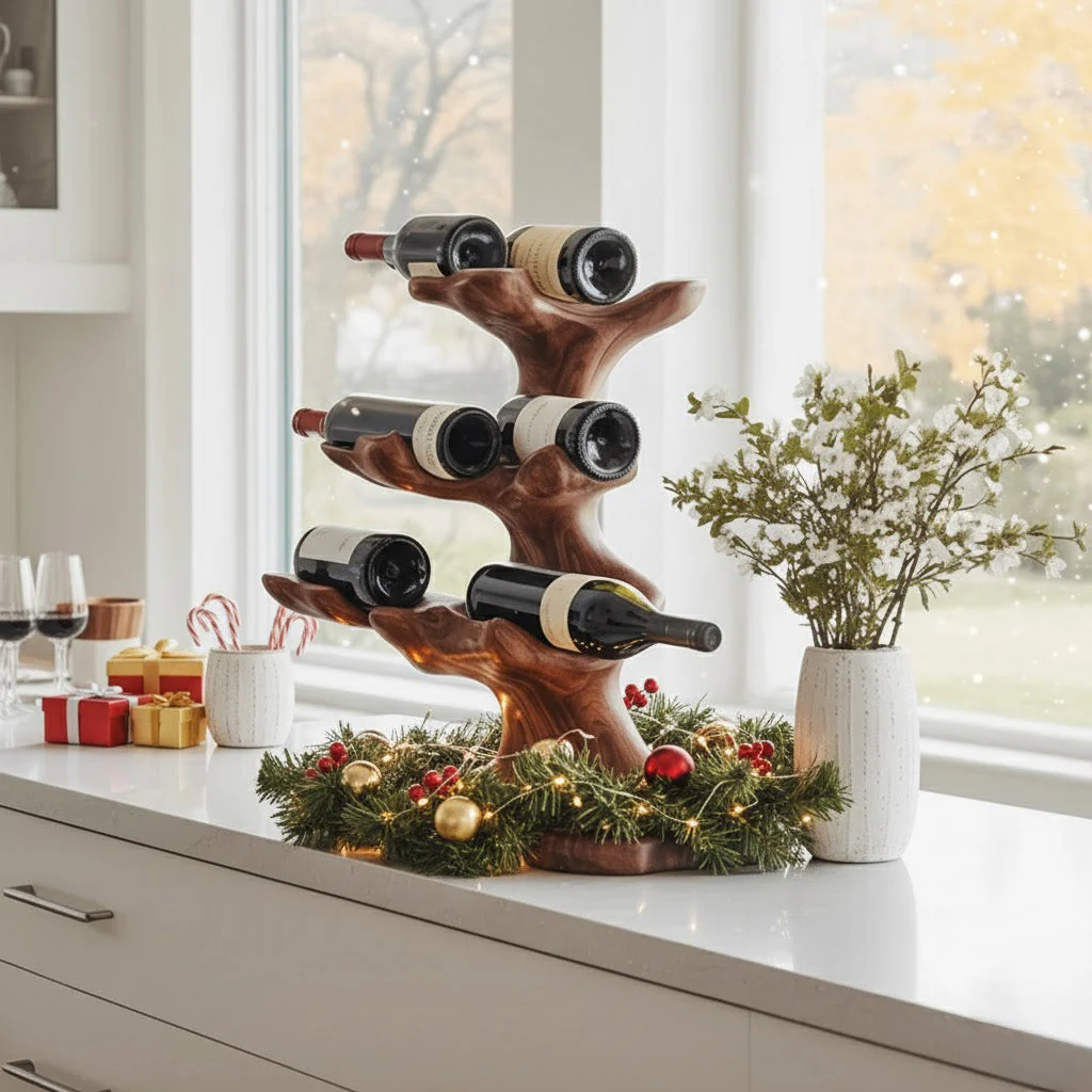Kerstboom Wijnrek – Handgemaakt Rustiek Houten Wijnhouder