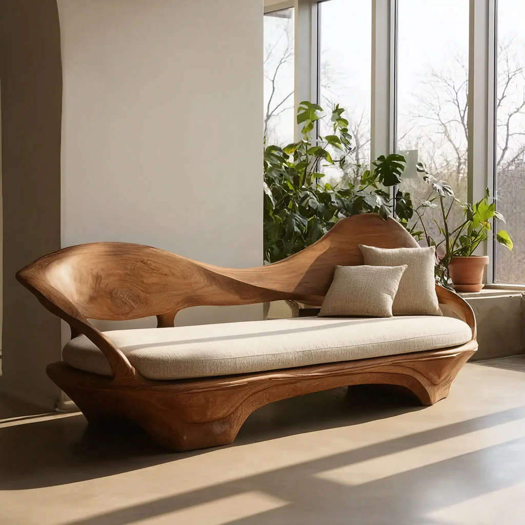 Handgemaakte Live Edge Massief Houten Sofa – Natuurlijke Houten Frame Ontwerp