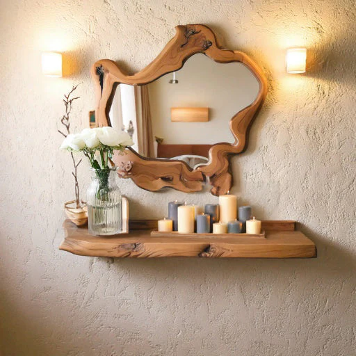 Live-Edge Organische Wandspiegel – Houten Design voor Interieur