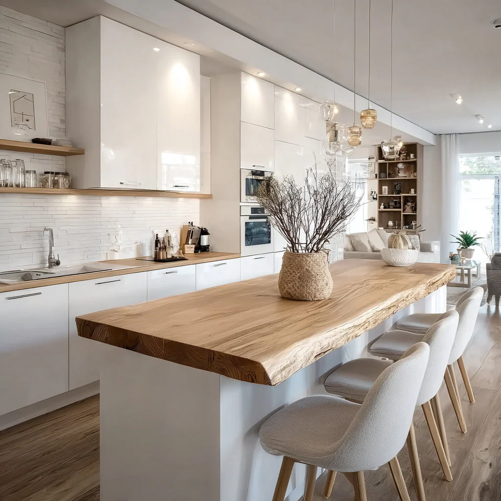 Scandinavisch Rustiek Live Edge Keukeneiland Blad van Massief Hout