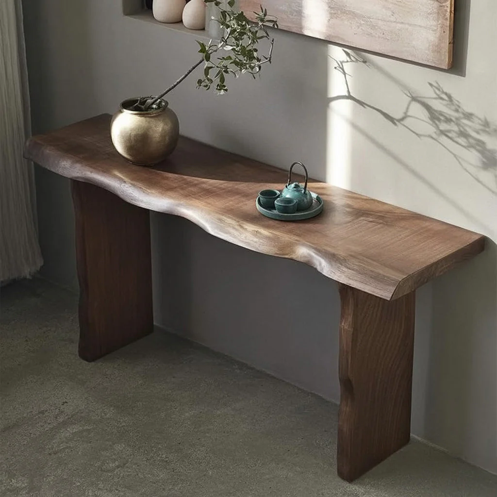 Minimalistische Handgemaakte Live Edge Consoletafel van Massief Hout