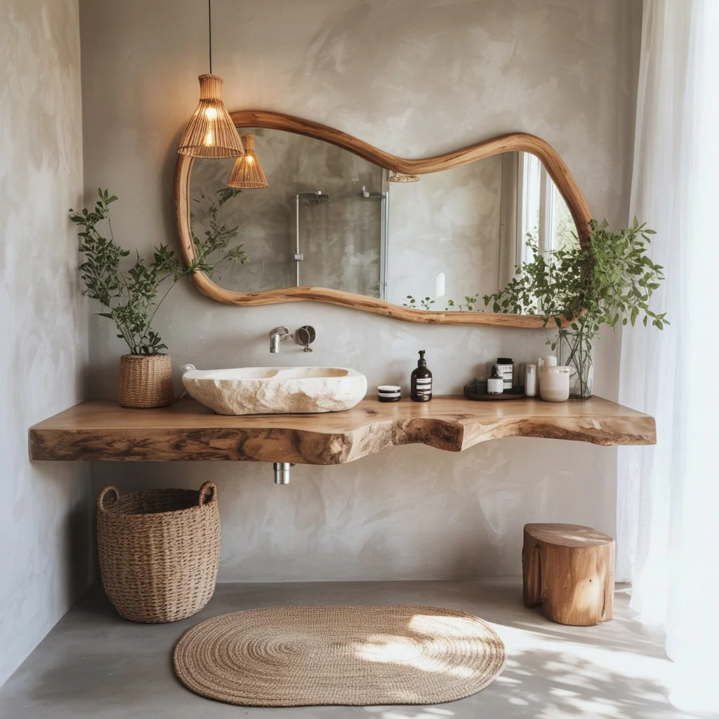 Zwevend Live Edge Badkamermeubel van Massief Hout – Rustiek Modern Design